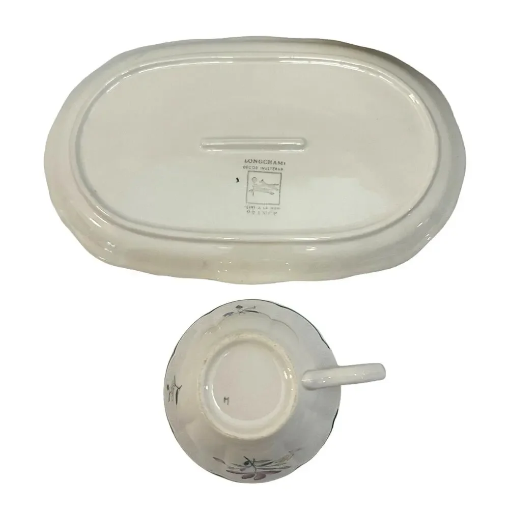 Longchamp France Tulip Peint Main Vintage Sandwich Trays and Cups-Set of 2 - Picture 9 of 9